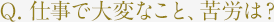 仕事で大変なこと、苦労は？